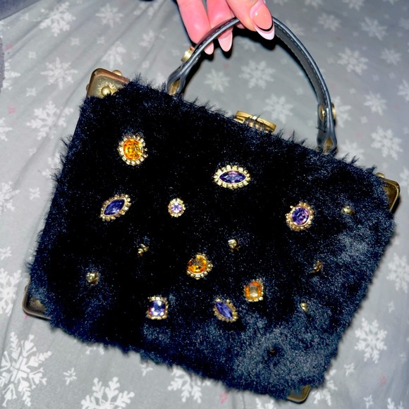 Sam Edelman Carressa Shoulder / Crossbody Bag Faux Fur with Jewels - Picture 1 of 8